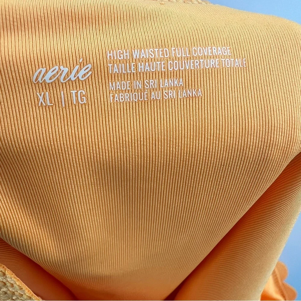 Aerie NWT Waffle Scalloped High Waisted Bikini Bottom in Petal Orange